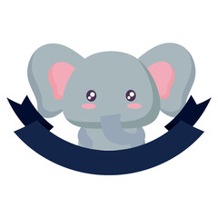 decorative ribbon with cute elephant icon over white background, vector illustration