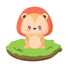 cute lion in the grass over white background, vector illustration