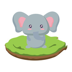 cute elephant in the grass over white background, vector illustration