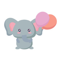 cute elephant with balloons  over white background, vector illustration