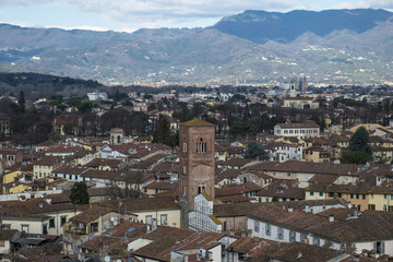 Fototapeta na wymiar View of Lucca from upper point, Italy