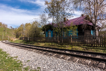 Fototapeta na wymiar The ancient building of the station on the Circum-Baikal Railway