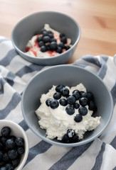 Healthy breakfast with cottage cheese and blueberries
