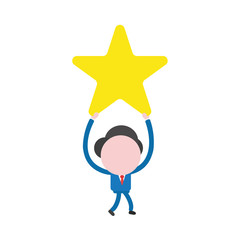 Vector businessman character walking and holding up star