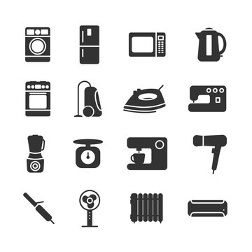 Vector image of set of household appliances icons.