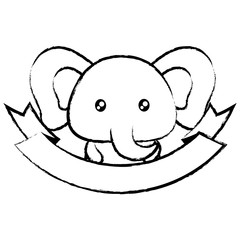 decorative ribbon with cute elephant icon over white background, vector illustration