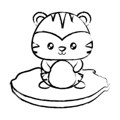 cute tiger in the grass over white background, vector illustration