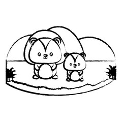 cute lions in the grass over white background, vector illustration