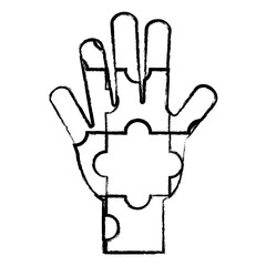 puzzle pieces in hand shape over white background, vector illustration