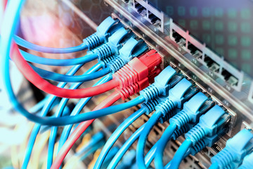 ethernet cable on network switches background