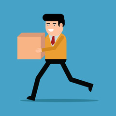 Businessman running with box