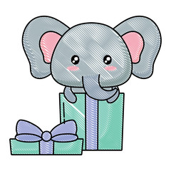 gift box with cute elephant icon over white background, vector illustration