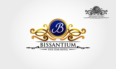 Bissantium Five Star Hotel Vector Logo Template. The Royal professional Crest in style of B vector logo design illustration.