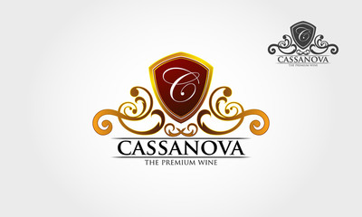 Casanova The Premium Wine Vector Logo Template.  Royal professional crest logo or classic logo template suitable for any kind of business. 