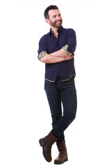 Full body man with beard posing against isolated white background