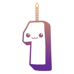 Kawaii birthday candle of number one over white background, vector illustration
