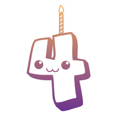 Kawaii birthday candle of number four over white background, vector illustration