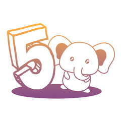 cute elephant with number five icon over white background, vector illustration