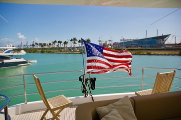 American Flag Waving on Yacht in Miami, Florida