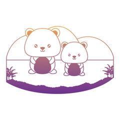 Fototapeta premium Cute squirrels in the grass over white background, vector illustration
