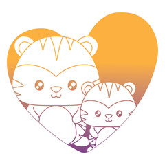 heart with cute tigers over white background, vector illustration
