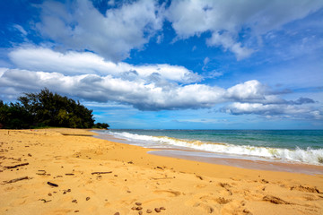 Sand beach with waves in Hawaii 