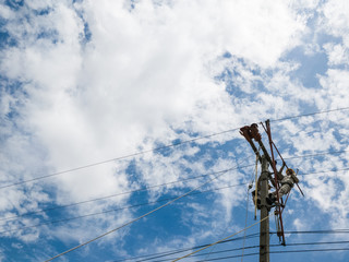 Power linemen replacement of line post insulator.