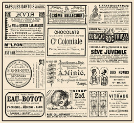 Advertising page on "La vie Parisienne" French satirical magazine, year 1888