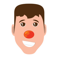 Cartoon man smiling with red nose icon over white background, vector illustration