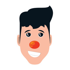 Cartoon man smiling with red nose icon over white background, vector illustration