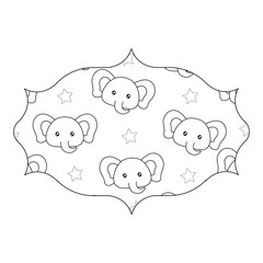 arabic frame with cute elephants pattern over white background, vector illustration