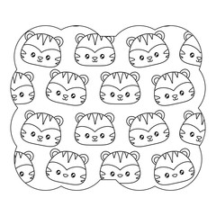 decorative frame with cute tigers pattern over white background, vector illustration