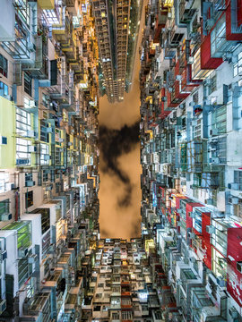 Hong Kong, China, view of iconic residential buildings in Hong Kong, one of the most densely populated cities in the world.