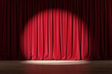 Tuinposter Empty stage with red velvet curtains with spotlight © simone_n