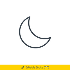 Obraz na płótnie Canvas Simple Moon (Night) Vector Line Icon - In Editable Line / Stroke Design