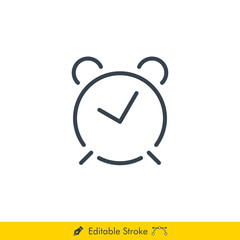 Alarm Clock Vector Line Icon - In Editable Line / Stroke Design