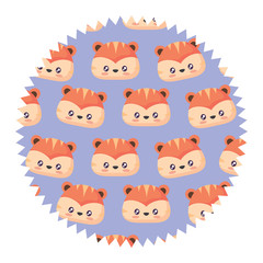seal stamp with cute tigers pattern over white background, vector illustration