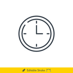Clock Vector Line Icon - In Editable Line / Stroke Design