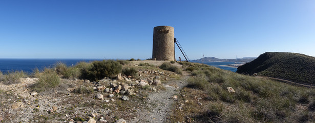 Fototapeta premium The sea in Calabardina under the blue sky, Murcia