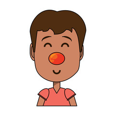 cartoon boy with clown nose icon over white background, vector illustration
