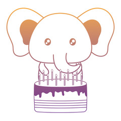 Cute elephant with birthday cake over white background, vector illustration