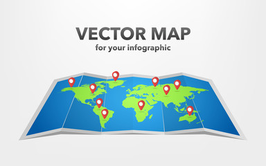 World map with infographic elements, vector illustration
