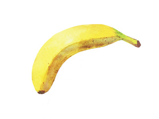 Yellow banana on white background. Watercolor illustration.