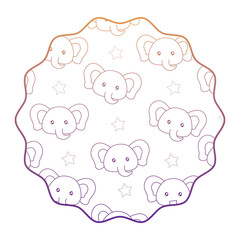 circular frame with cute elephants pattern over white background, vector illustration