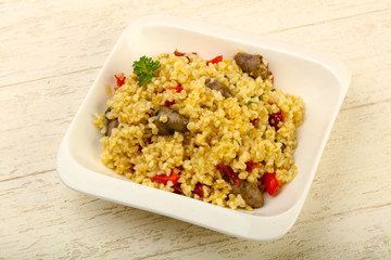 Bulgur with chicken hearts