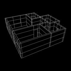 Abstract architecture building. Plan of modern house. Wireframe low poly mesh construction.