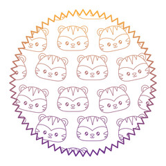 seal stamp with cute tigers pattern over white background, vector illustration