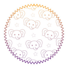 seal stamp with cute elephants pattern over white background, vector illustration