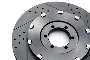 NEW Racing car brake disc - Black ventilated brake discs on a white background.
The rotor is the...
