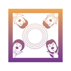 decorative frame with happy kids with red noses over white background, vector illustration